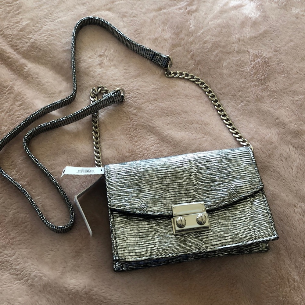 Express silver metallic crossbody party purse
